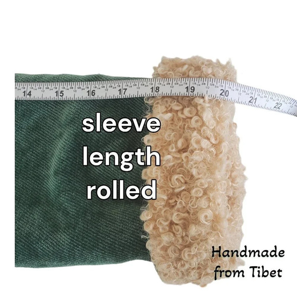 Handmade Tibetan | Children's Coat with Angora Lining | Green | sz 6 to 7 - Picture 8 of 8